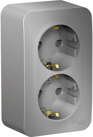 Розетка накладная двойная с заземлением (алюминий) Systeme Electric Blanca BLNRA010203
