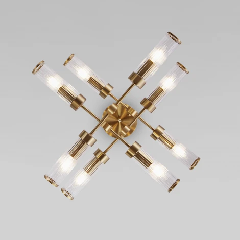Потолочная люстра Wi-Fi ярусная на штанге Eurosvet Oriens 60166/8 латунь (220V, управление смартфоном, голосовое управление, умный дом - Minimir Home, Алиса, Маруся, Салют)