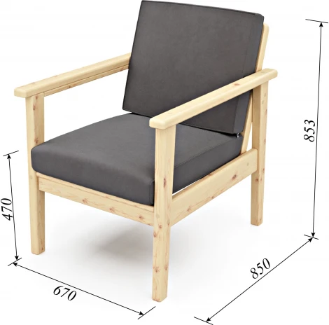 Кресло Arsko Лориан сосна велюр серый