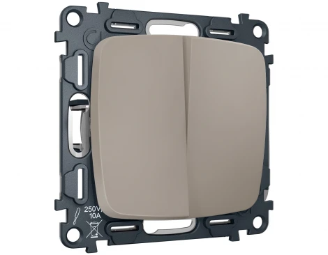Комплект механизма двухклавишного перекрестного выключателя встраиваемый (серо-бежевый матовый) Ambrella Volt QUANT MO363030