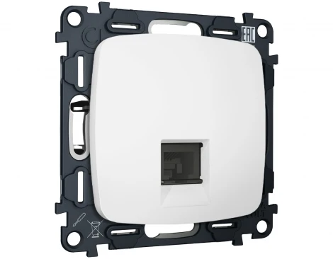 Комплект механизма Ethernet RJ-45 розетки экранированной с автоматической защитной шторкой встраиваемый (белый матовый) Ambrella Volt QUANT MO132005