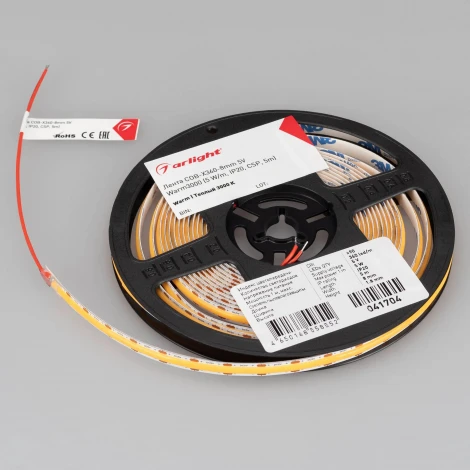 Светодиодная лента COB-X360-8mm 5V Warm3000 (5 W/m, IP20, CSP, 5m) (Arlight, -) 041704