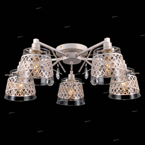 Люстра потолочная Natali Kovaltseva Lyon, 5 плафонов, слоновая кость с золотом и прозрачным