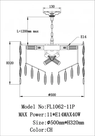 Подвесная люстра Fluorite The Empress FL1062-11P (220V, хрусталь, на цепи, круглые)