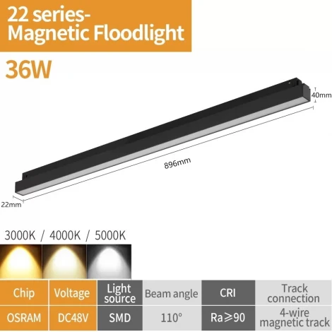 Трековый магнитный светильник 48V iLedex Vision48/22 SMART 4822-001-L900-36W-110DG-BK (регулировка яркости, управление смартфоном, умный дом - Алиса)