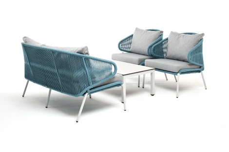 "Милан" лаунж-зона 4-местная плетеная из роупа (веревки), каркас алюминиевый белый, роуп бежевый 4SIS арт.УТ-00005965