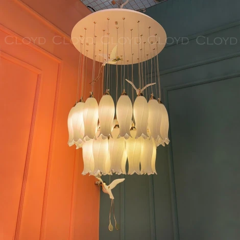 Подвесная люстра ярусная каскадная (цветы, птички) Cloyd Argana 11236 (220V, на проводе, цветы, птички)