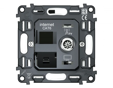 Механизм Ethernet RJ-45 розетки с автоматической защитной шторкой и ТВ-розетки оконечной встраиваемый (серый) Ambrella Volt QUANT VM195