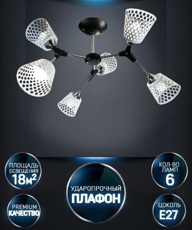 Потолочная люстра на штанге Wedo Light Deyzi WD3565/6C-BK-CR-WT