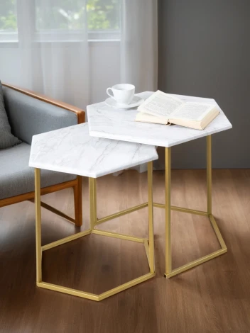 Стол журнальный МеталлАрт М003 белый мрамор/золото Mebelik 009503