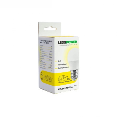 Лампочка светодиодная E27 6Вт 3000K LEDS POWER 006758