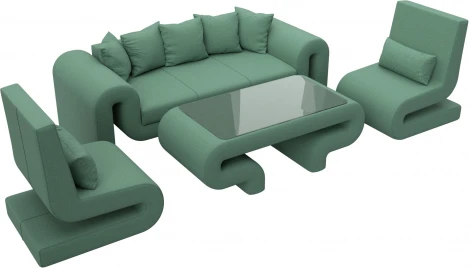Набор Волна-2 (стол, диван, 2 кресла) (Зеленый/Рогожка) Лига Диванов арт.125329