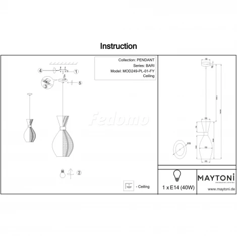 Подвесной светильник Maytoni Bari MOD249-PL-01-FY