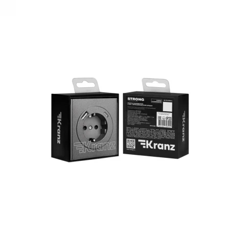 Розетка 1-ая с/з с/у з/ш 16А с USB A+C быстрой зарядки 5В/3А графит Kranz Strong KR-78-0704-6