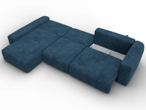 Диван угловой Лига-066 НПБ Лонг угол левый (ЛДСП,Фанера,Брус,Велюр/Синий) Лига Диванов 131219L