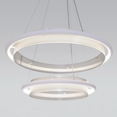 Подвесная люстра Wi-Fi Eurosvet Imperio 90241/2 белый/ серебро Smart (LED, 220V, управление смартфоном, голосовое управление, умный дом - Minimir Home, Алиса, Маруся, Салют, на тросе, кольцо)