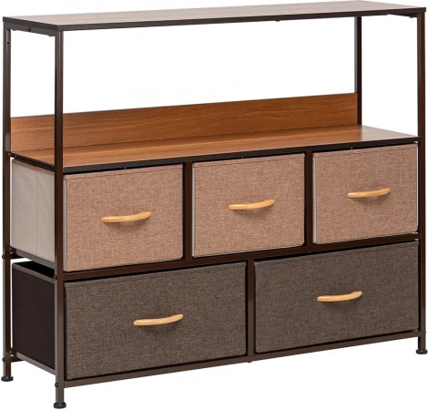 Комод Leset Локи 5 ящиков с полкой (Сталь,Искусственный лен/Бежевый,Светло-коричневый,Темно-коричневый) арт.2500000229091