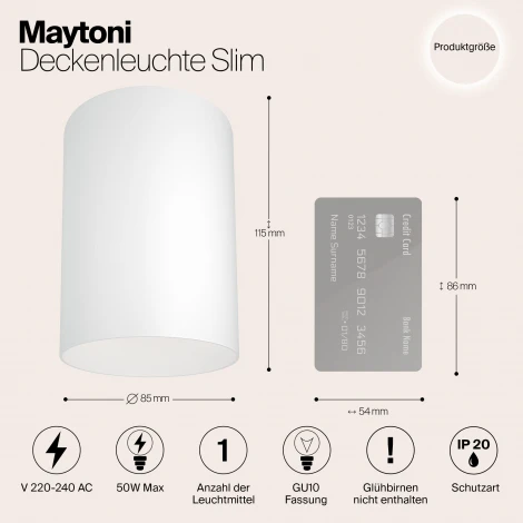 Накладной потолочный светильник Slim GU10 1x50Вт Maytoni Technical C014CL-01W (220V)