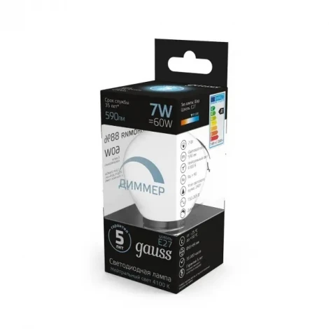 Лампочка светодиодная E27 6,5 Вт 640 lm 4100K нейтральное свечение Gauss 105102207
