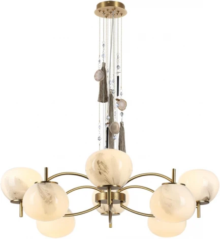 Подвесная люстра Odeon Light Fiolent 5432/8 золотой(под латунь)/стекло/кисточка/агат E14 8*40W (220V, на тросе)