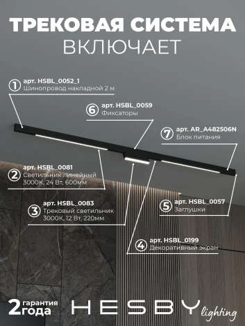 Трековая система в сборе магнитная накладная 48V 48W Hesby Lighting ElDeko HSBL_kompl_E006_NI2B3K_01