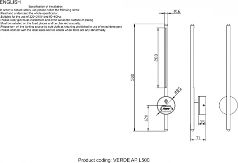 Бра светодиодное Crystal Lux Verde VERDE AP L500 BLACK NEW (220V)