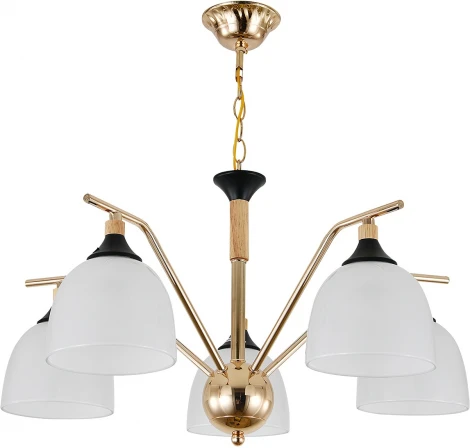 Подвесная люстра Escada Actinidia 2123/5P 5x40Вт E27, металл/стекло, черный/дерево, белый матовый плафон (220V, на цепи)