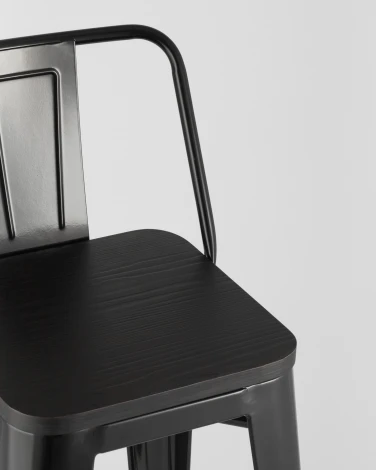 Стул барный Stool Group TOLIX WOOD со спинкой черный глянцевый УТ000000676