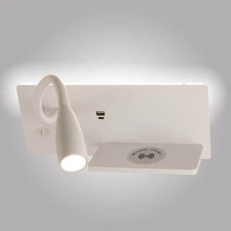 Настенный светильник с беспроводным ЗУ и полкой светодиодный для чтения с выключателем AM Group AM483 AM483 WH (220V)