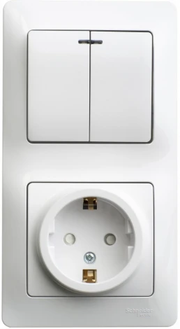 Розетка встраиваемая с заземлением с двухклавишным выключателем с подсветкой (белый) Systeme Electric GSL000175