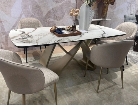 Стол ПАЛАСИО (PALACIO) 180 цвет KL-188 Контрастный мрамор матовый, итал керамика/ ШАМПАНЬ, ®DISAUR M-City 64341