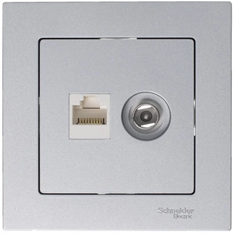 ТВ-розетка встраиваемая и Ethernet RJ-45 (алюминий) Systeme Electric AtlasDesign ATN000389