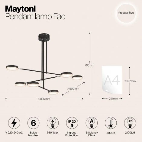 Потолочная люстра на штанге Maytoni Fad MOD070PL-L38B3K (LED, 220V)