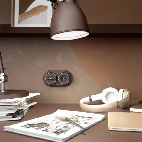 Розетка с заземлением Vintage (мокко матовый/хром) Werkel W5871052 (a055927)