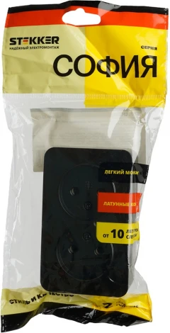 Розетка двойная без заземления (черный матовый) Stekker София 49496