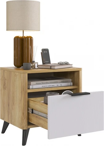 Адам Тумба прикроватная, цвет дуб крафт золотой/белое дерево Mebelson (арт.MSA-01.2563)