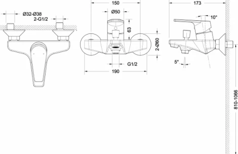 Смеситель Bravat Line F65299C-B-RUS для ванны с душем, с лейкой