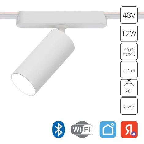 Магнитный трековый светильник 48V 12W Arte Lamp Rapid A2958PL-1WH (LED, управление смартфоном, умный дом - Алиса, Tuya Smart, круглые)
