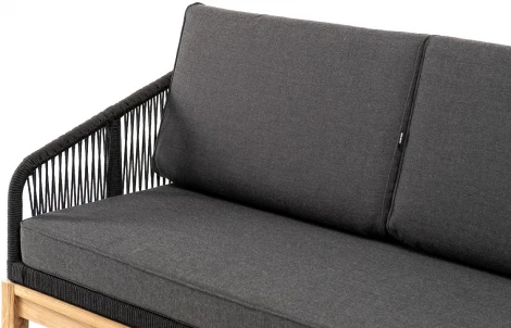 "Канны" диван 2-местный плетеный из роупа, основание дуб, роуп темно-серый круглый, ткань темно-серая 027 4SIS арт.УТ-00006926