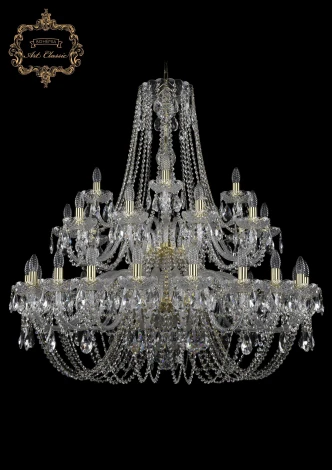 Подвесная большая люстра Art Classic 11.11 11.11.20+10+5.400.2d.Gd.Sp (220V, хрусталь, на цепи, подсвечник, свеча)