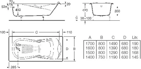 Чугунная ванна Roca Haiti 2327G000R 170х80 см