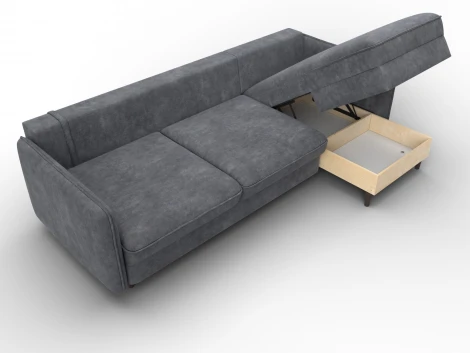 Диван угловой Лига-064 НПБ угол универсальный (ДСП/Дерево/Велюр/Темно-серый) Лига Диванов 129641