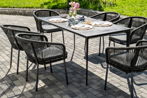 "Малага" обеденная группа на 6 персон со стульями "Марсель", каркас темно-серый, роуп темно-серый 4SIS арт.УТ-00009335