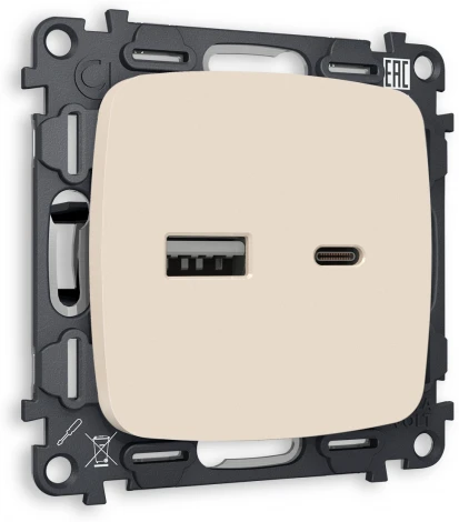 Комплект механизма Ambrella Volt розетки OMEGA MO331010 Бежевый матовый 2USB A+C 20W быстрая зарядка QUANT