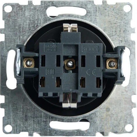 Розетка с заземлением и шторками (черный) Stekker Катрин 39610