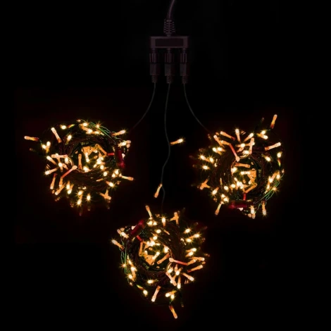 Комплект 3 Желтых Нити с Мерцанием Белого Диода по 20м, 600 LED, Провод Черный ПВХ, IP54