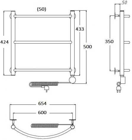 Полотенцесушитель электрический Тругор Приоритет эл ТЭН 1 ЛЦ2 50x60