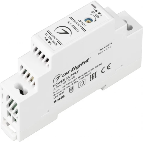 Блок питания ARV-DR15-48 (48V, 0.32A, 15W) (Arlight, IP20 DIN-рейка) 034674