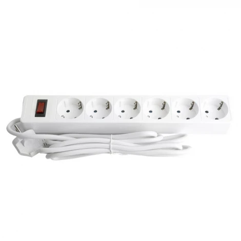 Сетевой фильтр 6-и местный с заземлением 5 метров (белый) Stekker Optima 50097