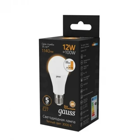 Лампочка светодиодная E27 12 Вт 1150 lm 3000K теплое желтое свечение Gauss 102502112